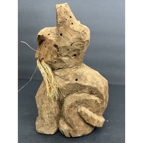 Vintage Rustic Hand Carved Wooden Cat Figurine 7.5" Folk Art Whiskers Primitive - Picture 3 of 10